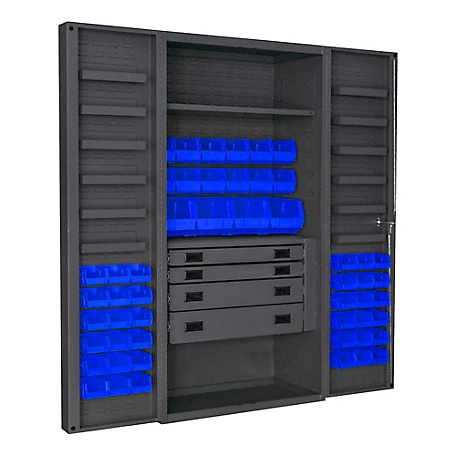 Durham MFG 14 Gauge Deep Door Cabinet, 36 in. x 24 in. x 72 in., 52 Blue Bins