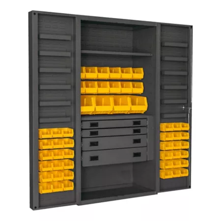 Durham MFG Deep Door Cabinet 14 Gauge 36 in x 24 in x 72 in 52 Yellow Bins Freestanding Garage Cabinets