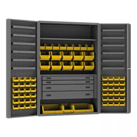 Durham MFG Deep Door Cabinet 14 Gauge 48 in x 24 in x 72 in 69 Yellow Bins Freestanding Garage Cabinets