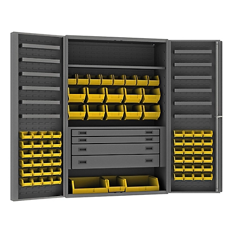Durham MFG 14 Gauge Deep Door Cabinet, 48 in. x 24 in. x 72 in., 69 Yellow Bins