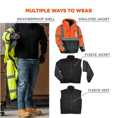 Image showing  Unisex Adult Type R Class 3 Hi-Vis Thermal 4-in-1 Bomber Jacket with Quilted Sleeves