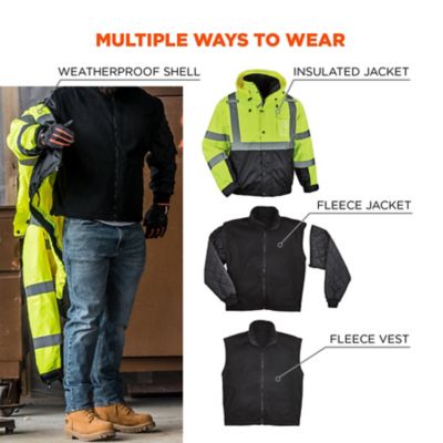 Image showing  Unisex Adult Type R Class 3 Hi-Vis Thermal 4-in-1 Bomber Jacket with Quilted Sleeves