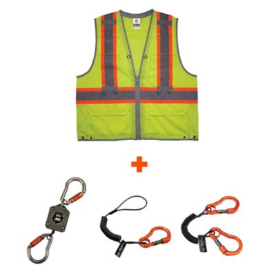 Ergodyne Unisex GloWear 8231TVK Type R Class 2 Hi-Vis Tool Tethering Safety Vest Kit with Zipper, Dual Certified