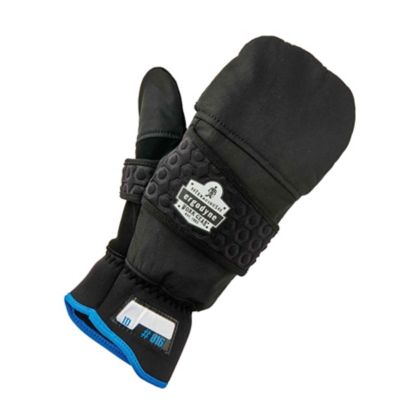 Ergodyne ProFlex 816 Thermal Half-Finger Winter Work Gloves/Flip-Top Mittens, 1 Pair, Black