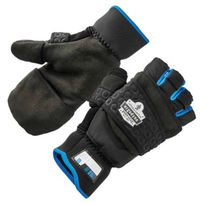 Image showing  ProFlex 816 Thermal Half-Finger Winter Work Gloves/Flip-Top Mittens, 1 Pair, Black