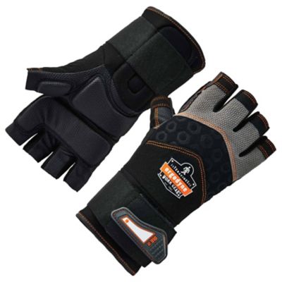 Ergodyne ProFlex 910 Half-Finger Impact Gloves with Wrist Support, 1 Pair, Black