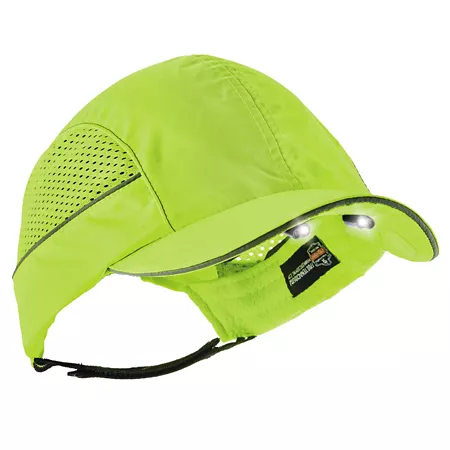 Skullerz Bump Cap with LED Lighting Lime Short Brim Hard Hats