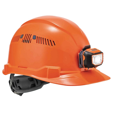 Ergodyne Skullerz 8972 Class C Cap-Style Hard Hat with LED Light and Ratchet Suspension, Orange