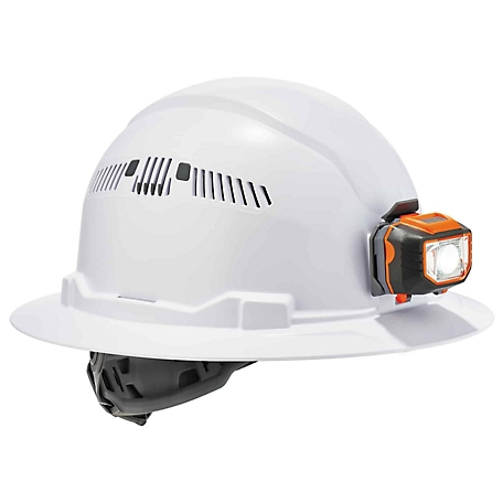 Skullerz LED Class C Full Brim Hard Hat and LED Light with Ratchet Suspension, White