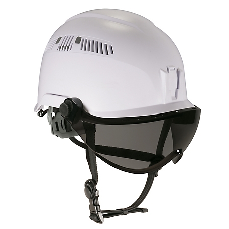 Ergodyne Skullerz 8975V Class C Safety Helmet with Visor Kit, White, Anti-Fog Smoke Lens