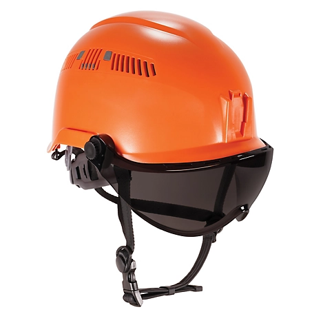 Ergodyne Skullerz 8975V Class C Safety Helmet with Visor Kit, Orange, Anti-Fog Smoke Lens