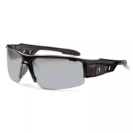 Ergodyne Skullerz Dagr Safety Glasses/Sunglasses Black Frame Silver Mirrored Lenses Safety Glasses