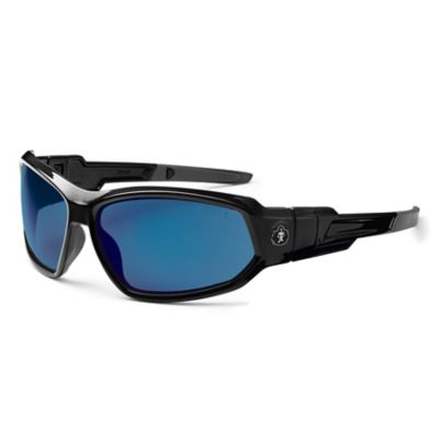 Skullerz Loki Safety Glasses/Sunglasses, Black, Blue Mirror Lens