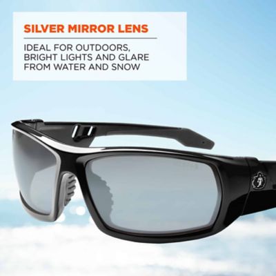 Image showing  Skullerz Odin Safety Glasses/Sunglasses, Black Frame, Silver Mirror Lens