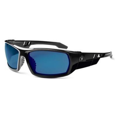 Ergodyne Skullerz Odin Safety Glasses/Sunglasses, Black Frame, Blue Mirror Lenses