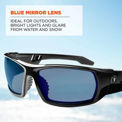 Image showing  Skullerz Odin Safety Glasses/Sunglasses, Black Frame, Blue Mirror Lens