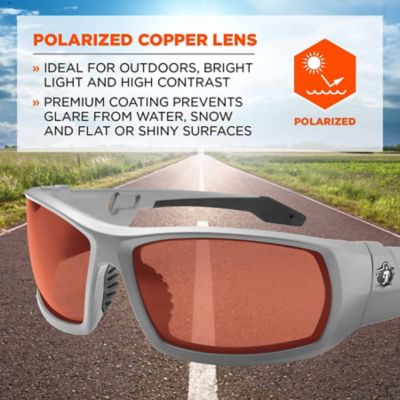 Image showing  Skullerz Odin Safety Glasses/Sunglasses, Matte Gray Frame, Polarized Copper Lens