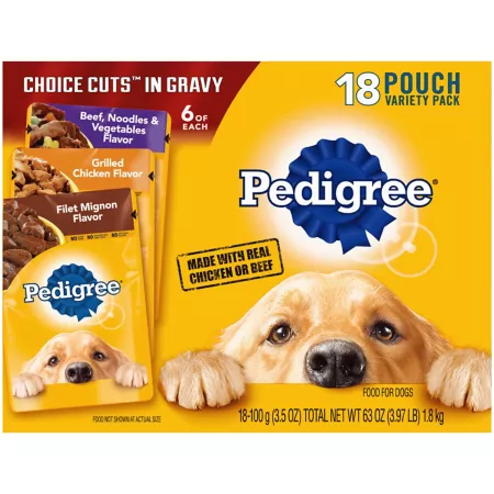 Pedigree Adult Soft Meaty Choice Cuts in Sauce Wet Dog Food Variety Pack 3.5 oz Pack of 18 Pouches Wet Dog Food