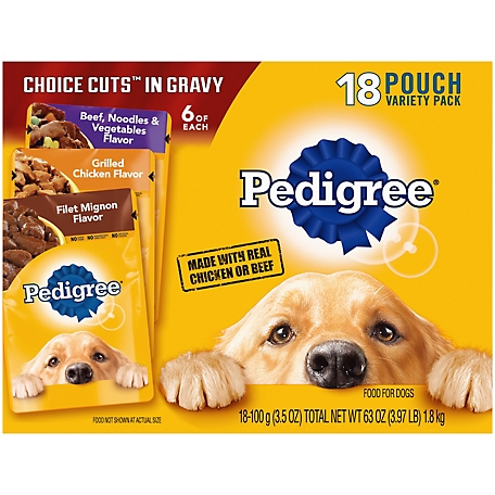 Pedigree Choice Cuts in Gravy Adult Soft Wet Meaty Dog Food Variety pk., 3.5 oz. Pouches, Pack of 18