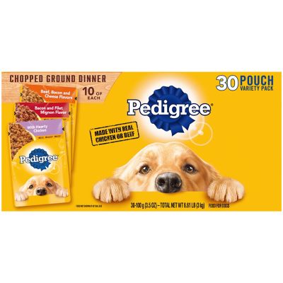 Pedigree Adult Chopped Ground Dinner and Choice Cuts Chicken, Beef, Pasta and Vegetables Wet Dog Food Pack, 3.5 oz. Pouches
