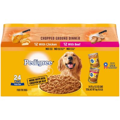 Pedigree Chopped Ground Dinner Adult Chicken and Beef Flavor Canned Soft Wet Dog Food Variety Pack, Pack of 24