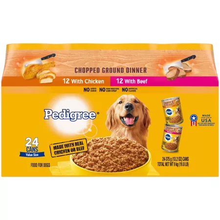 Pedigree Chopped Chopped Adult Dinner Mild Chicken and Beef Flavor Wet Dog Food Variety Pack 13.2 oz Pack of 24 Cans Wet Dog Food