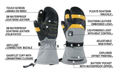 Image showing  Unisex Adult Leather Explorer 5 Performance Heated 3-Finger Winter Gloves, 1-Pair