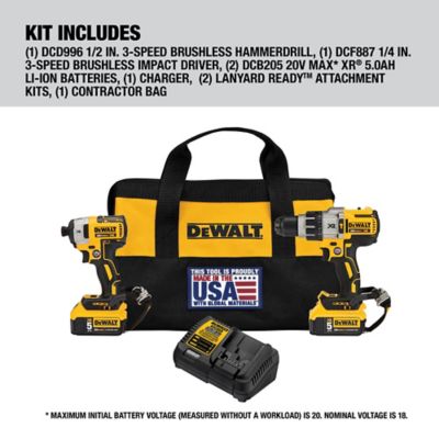 DeWALT Cordless 20V MAX Brushless XR Premium Hammerdrill & Impact Driver Combo Kit, 5.0 Ah