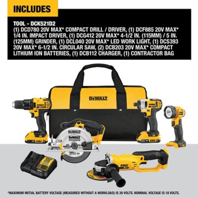 Image showing  DCK521D2 Cordless 20V Max Compact 5-Tool Combo Kit