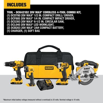 Image showing  Cordless 20V Brushed Compact Combo Tool Kit, 4 pc.
