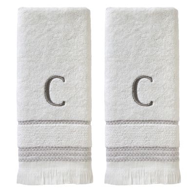SKL Home Casual Monogram C Hand Towel Set, White, 2 pc.