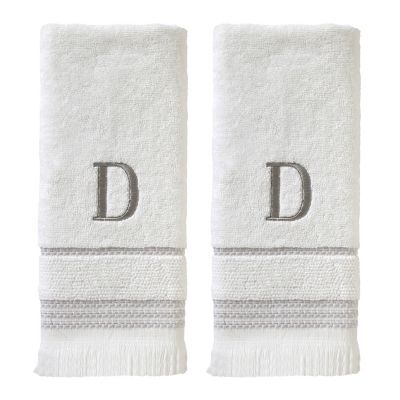 SKL Home Casual Monogram D Hand Towel Set, White, 2 pc.
