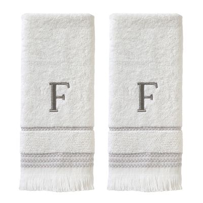 SKL Home Casual Monogram F Hand Towel Set, White, 2 pc.