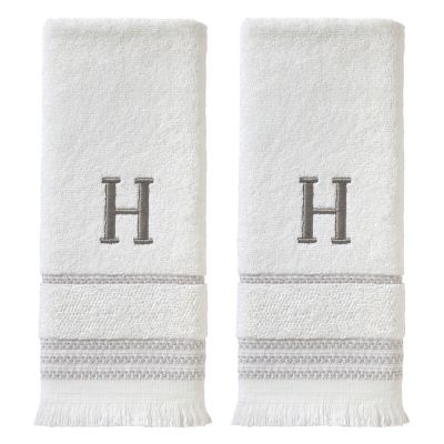 SKL Home Casual Monogram H Hand Towel Set, White, 2 pc.