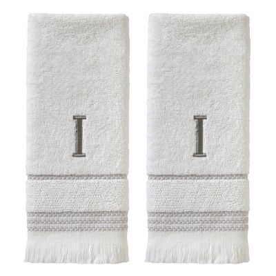SKL Home Casual Monogram I Hand Towel Set, White, 2 pc.