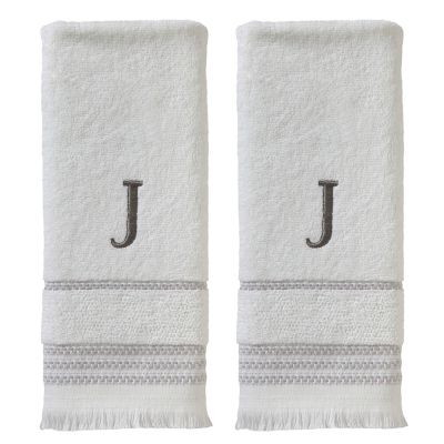 SKL Home Casual Monogram J Hand Towel Set, White, 2 pc.