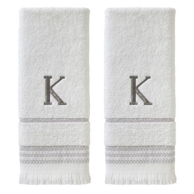 SKL Home Casual Monogram K Hand Towel Set, White, 2 pc.