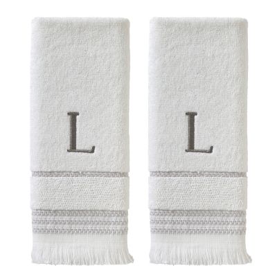 SKL Home Casual Monogram L Hand Towel Set, White, 2 pc.