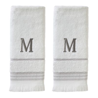 SKL Home Casual Monogram M Hand Towel Set, White, 2 pc.