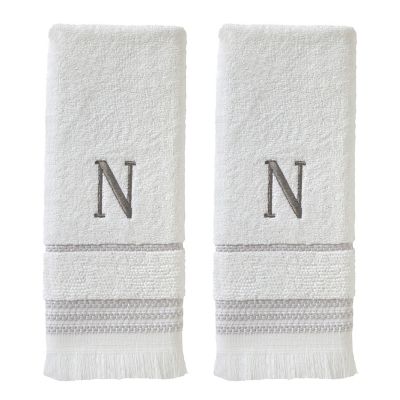 SKL Home Casual Monogram N Hand Towel Set, White, 2 pc.