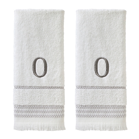 SKL Home Casual Monogram O Hand Towel Set, White, 2 pc.