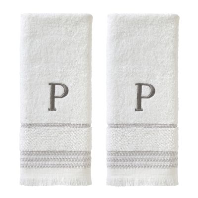 SKL Home Casual Monogram P Hand Towel Set, White, 2 pc.