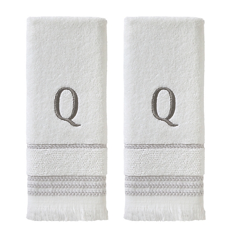SKL Home Casual Monogram Q Hand Towel Set, White, 2 pc.