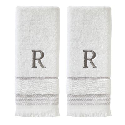 SKL Home Casual Monogram R Hand Towel Set, White, 2 pc.