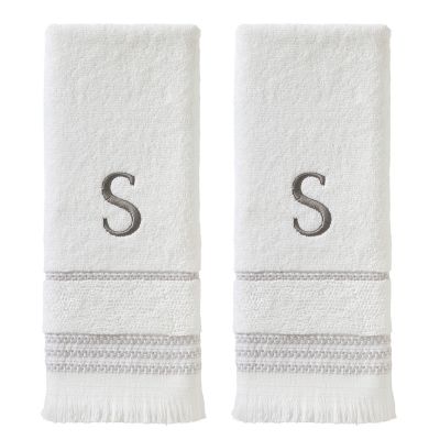 SKL Home Casual Monogram S Hand Towel Set, White, 2 pc.