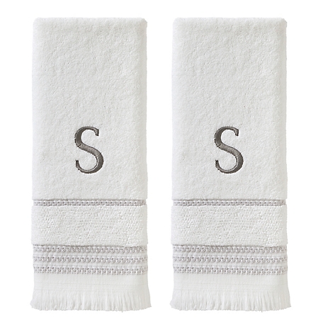 SKL Home Casual Monogram S Hand Towel Set, White, 2 pc.