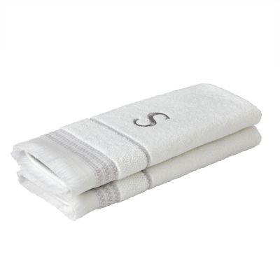 Image showing 3 th SKL Home Casual Monogram S Hand Towel Set, White, 2 pc.
