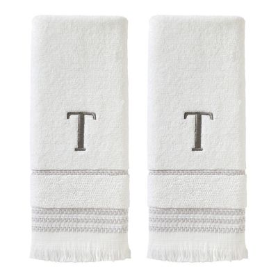 SKL Home Casual Monogram T Hand Towel Set, White, 2 pc.