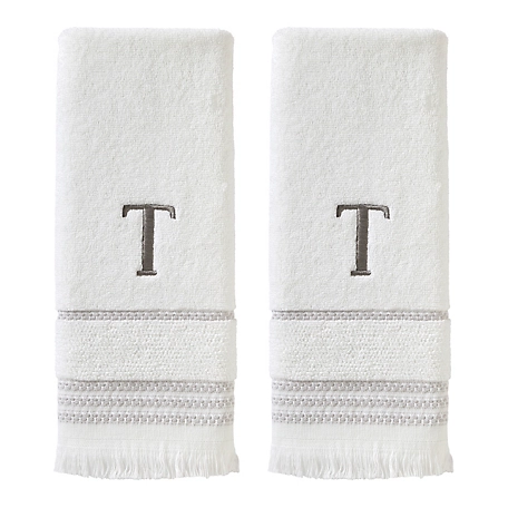 SKL Home Casual Monogram T Hand Towel Set, White, 2 pc.