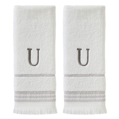 SKL Home Casual Monogram U Hand Towel Set, White, 2 pc.
